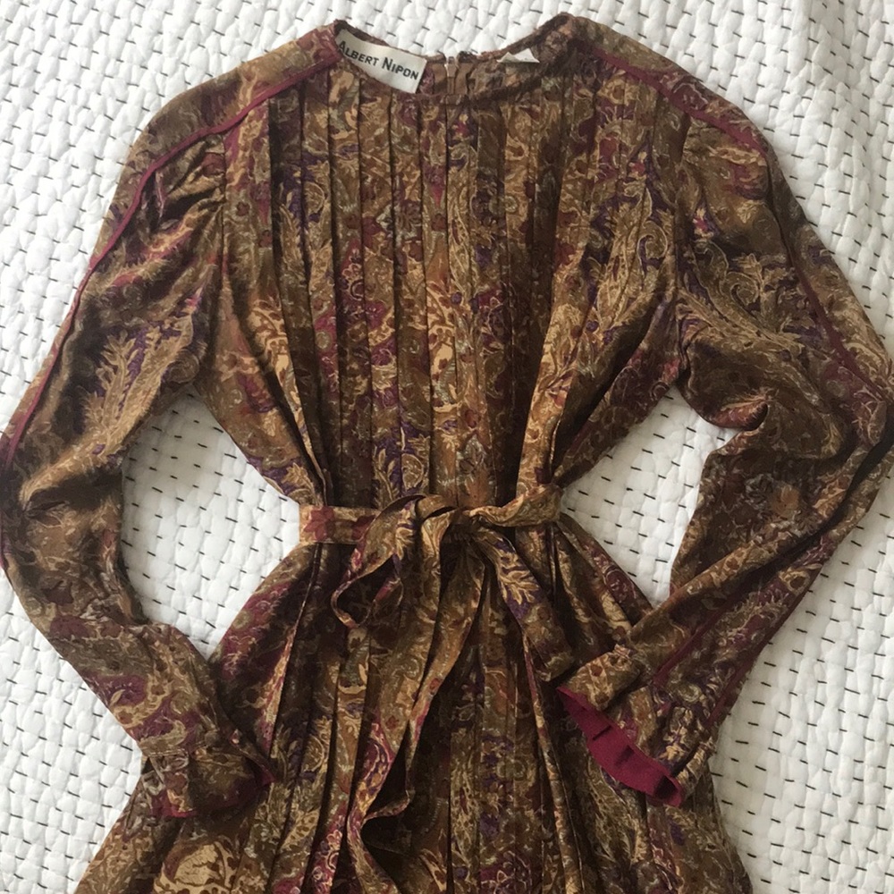 Vintage silk dress Albert nipon midi long sleeve